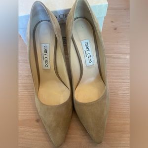Jimmy Choo Romy 85 Nude Suede Pumps Sz 40